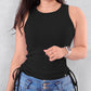 Round Neck Sleeveless Thick Strap Drawstring Tied Detail Tank Casual Top