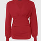 Plunge Neck Lantern Sleeve Ruched Long Sleeve Blouse Top