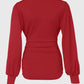 Plunge Neck Lantern Sleeve Ruched Long Sleeve Blouse Top