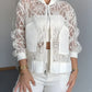 Floral Lace Embroidered Mesh Patchwork High Low Hem Baseball Coat Casual Side Slit Zip Up Bomber Jacket