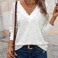 Eyelet Embroidery V Neck Long Sleeve T Shirt Casual Hollow out Button Decor Top