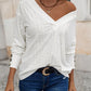 Eyelet Embroidery V Neck Long Sleeve T Shirt Casual Hollow out Button Decor Top