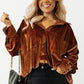 Chestnut Plus Size Velvet Chest Pocket Drop Shoulder Shirt