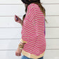 Pink Stripe Casual Stripe Colorblock Drop Shoulder Oversize Sweatshirt