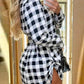 Plaid Print Buttoned Side Drawstring Shirt Dress