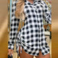 Plaid Print Buttoned Side Drawstring Shirt Dress