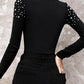 Pearls Decor Front Hollow out Long Sleeve Top Slim Fit Ribbed Layering Top