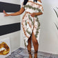 Tie Dye Print Draped Skew Neck Casual Dress
