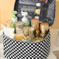 Black Checkered Print Zipper Large Toiletry Bag with Handle