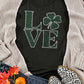 Black Rhinestone LOVE Clover Graphic St Patricks Pullover Sweatshirt