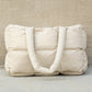 White Solid Quilted Puffy Zipped Large Tote Bag