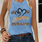 Leopard Print Heart Pattern Heart Sleeveless Tank Casual Loose Fit Top