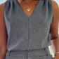 2 Pieces Summer Outfits V Neck Sleeveless Ruched Tank and Casual Pocket Design Shorts Set