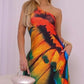 Tie Dye Print One Shoulder Bodycon Slit Dress Sexy Slim Fit Maxi Dress With Pockets