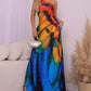 Tie Dye Print One Shoulder Bodycon Slit Dress Sexy Slim Fit Maxi Dress With Pockets