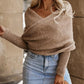 Off Shoulder Crisscross Wrap Knit Sweater