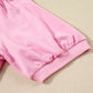 Pink Half Zip Puff Sleeve Top and Ruffled Shorts Set