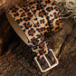Camel Western Leopard Print PU Leather Wide Waist Belt