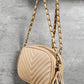 Oatmeal Chevron Stitch PU Leather Chain Strap Shoulder Bag