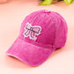 Rose Red Bow Knot Patchwork Washed Adjustable Baseball Cap