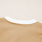 Pale Khaki Contrast Trim Pintuck Puff Sleeve Tied Neck Short Dress