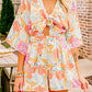 Orange Blooming Floral Print Front Tie Romper