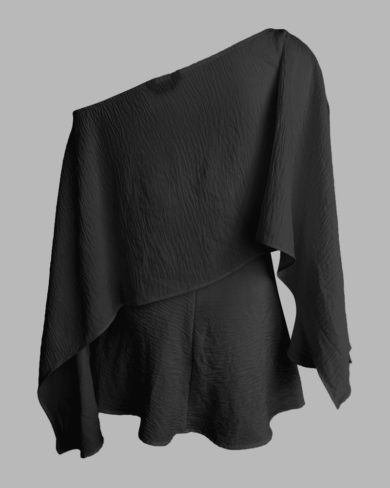 3 Pieces Outfit Solid Off Shoulder Split Sleeve Convertible Crop Top and Casual Elastic Waist Skorts Set With Bandeau(Without Belt)