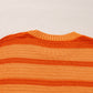 Orange Stripe Colorblock Crew Neck Drop Shoulder Loose Sweater