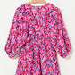 Pink Abstract Print Puff Sleeve V Neck High Waist Romper
