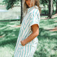 Mint Green St Patricks Striped Wide Short Sleeve Shift Mini Shirt Dress