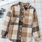 Khaki Plaid Color Block Buttoned Long Sleeve Jacket with Pocket