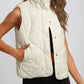 Beige Quilted High Neck Button Up Pocket Vest Coat