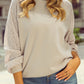 Parchment Eyelet Knit Patchwork Raglan Sleeve Pullover Top