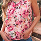 Pink Floral Round Neck Twisted Cut Out Back Tank Top