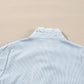 Sky Blue Stripe Frilled Trim Button Up Long Sleeve Shirt