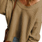Khaki Ribbed Knit Round Neck Slouchy Chunky Sweater