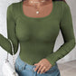 U Neck Long Sleeve Built In Bra Shirt Casual Seamless Slim Fit Top