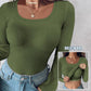 U Neck Long Sleeve Built In Bra Shirt Casual Seamless Slim Fit Top