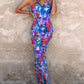 Abstract All Over Print Pleated Design Spaghetti Strap Maxi Dress