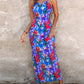 Abstract All Over Print Pleated Design Spaghetti Strap Maxi Dress