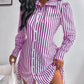 Striped Side Drawstring Buttoned Shirt Dress