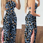 Leopard Print Halter Sleeveless Jumpsuit Casual Backless Loose Fit Slit Rompers