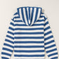 Blue Stripe V Neck Pocketed Drawstring Hooded Sweater