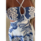 Floral Print Halter Sleeveless A Line Dress Casual Waist Hollow Out Mini Dress