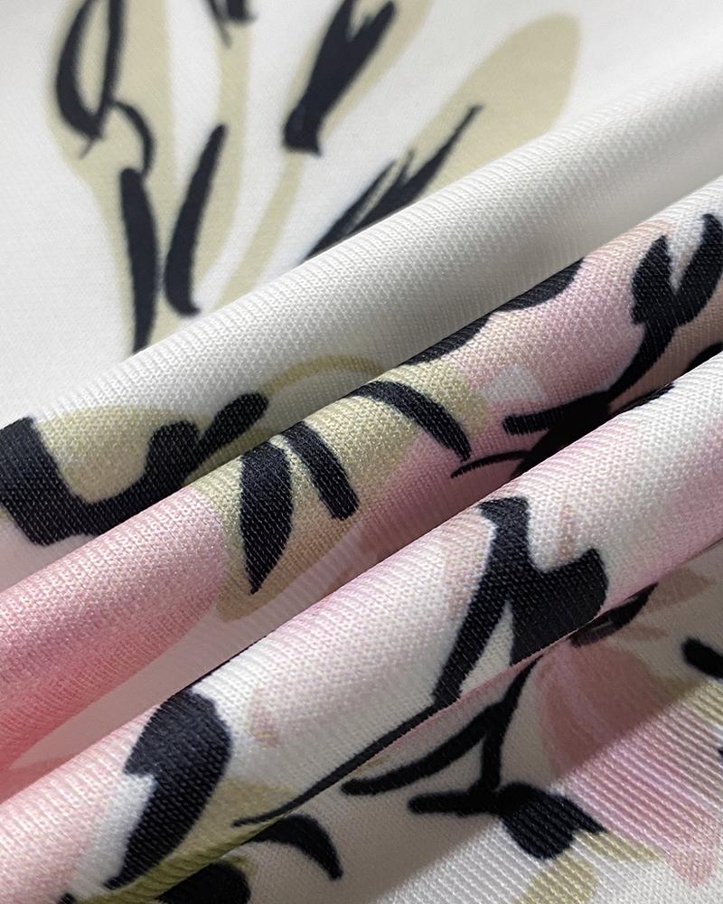 Floral Print Puff Sleeve Double Breasted Blazer Coat & Skirt Set