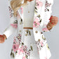 Floral Print Puff Sleeve Double Breasted Blazer Coat & Skirt Set