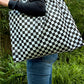 Color black Checkered Print Large Capacity Canvas Shoulder Bag