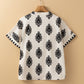 Black Geometric Print Short Sleeve V Neck Blouse