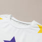 White Mardi Gras Star Printed Long Sleeve Top