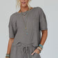 Gray Solid Color Waffle Knit T Shirt and Shorts Set